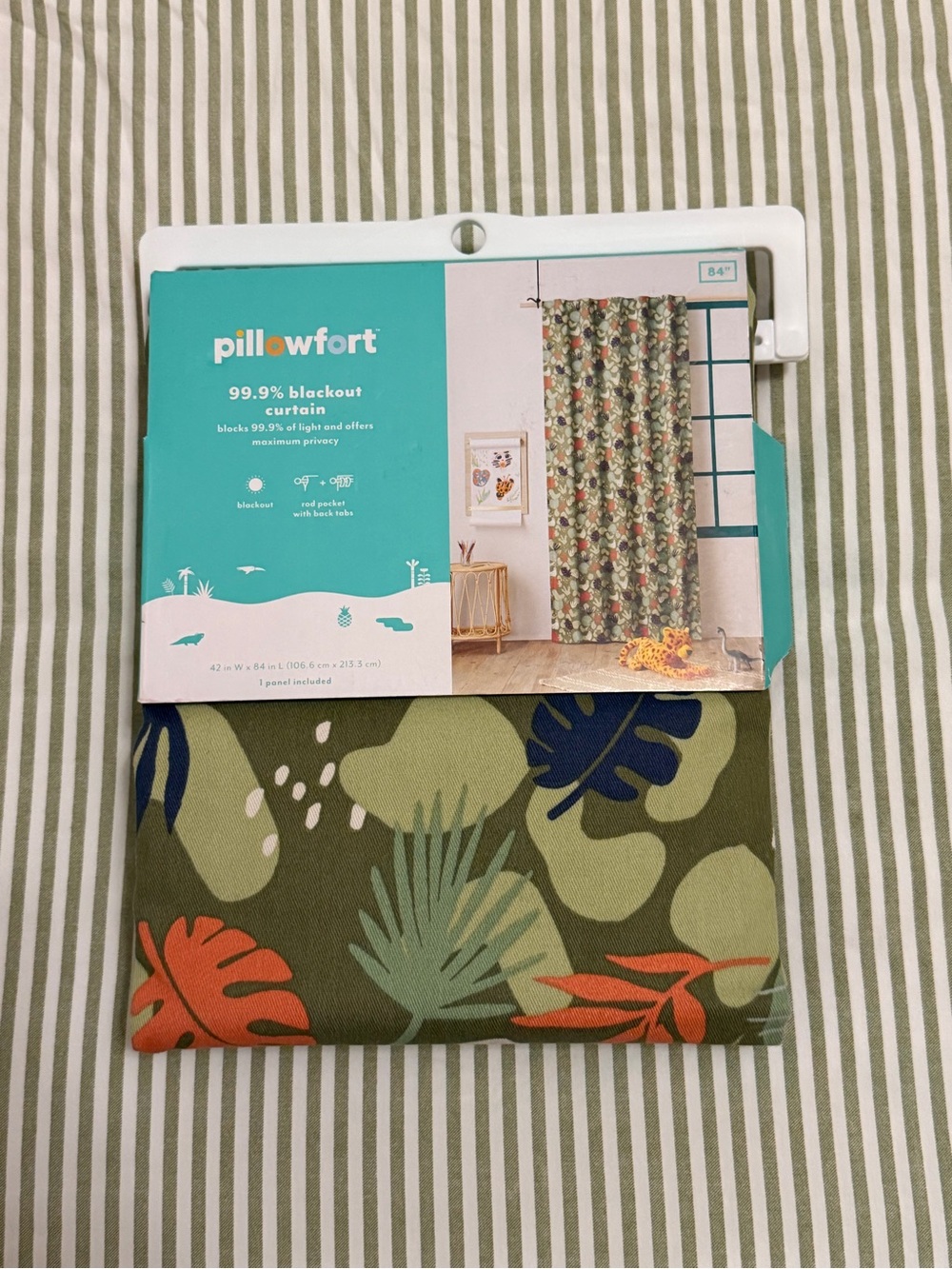 Pillowfort 99.9% Blackout Curtain Panel - Olive Green Tropical Print (1 panel)